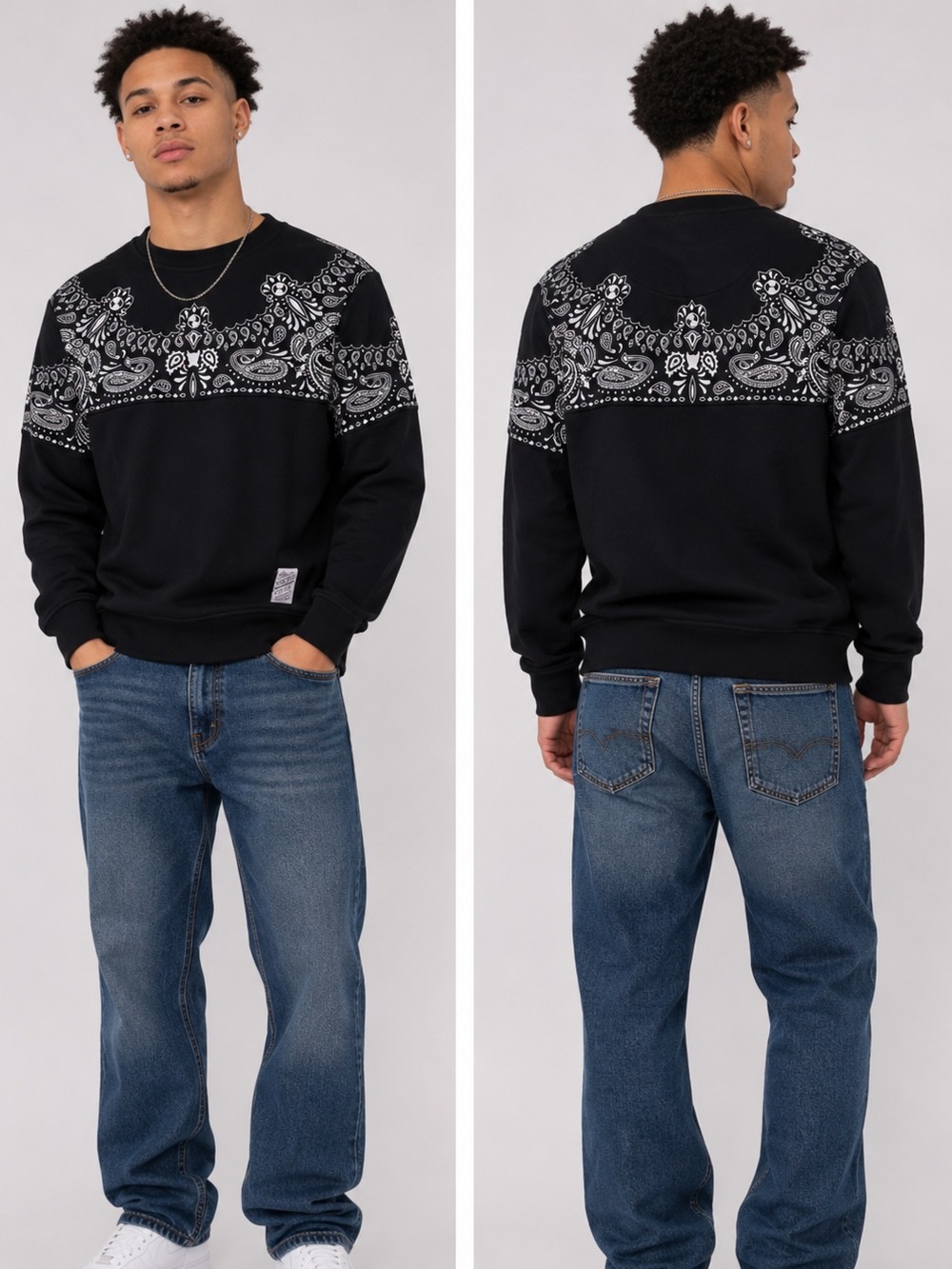 Rolling Paper Co Sweatshirt Men’s M Black Bandana Crewneck Athleisure Cotton